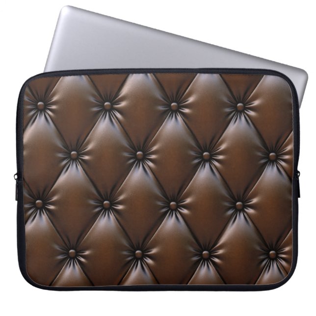 Chocolate Leather: Luxurious Upholstery Texture Laptop Sleeve (Front)