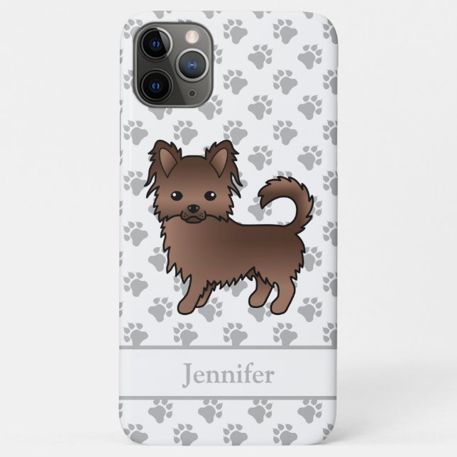 Chocolate Long Coat Chihuahua Cartoon Dog & Name Case-Mate iPhone Case (Back)