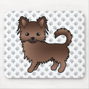 Chocolate Long Coat Chihuahua Cartoon Dog & Paws Mouse Pad