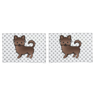 Chocolate Long Coat Chihuahua Cartoon Dog & Paws Pillowcase
