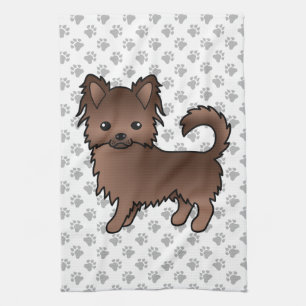 Chocolate Long Coat Chihuahua Cartoon Dog & Paws Tea Towel