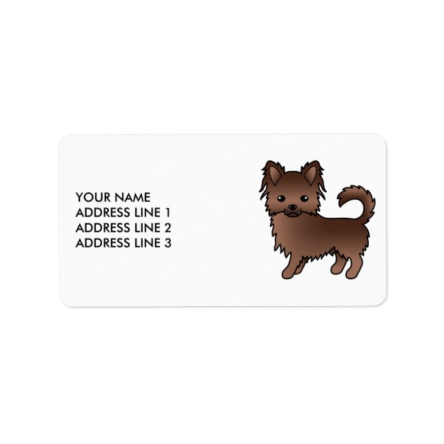 Chocolate Long Coat Chihuahua Cute Cartoon Dog Label (Front)