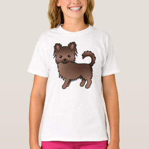 Chocolate Long Coat Chihuahua Cute Cartoon Dog T-Shirt