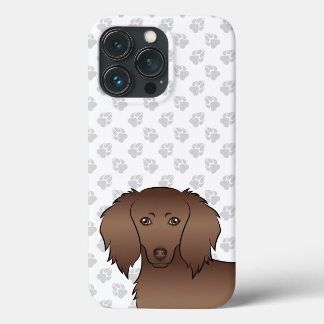 Chocolate Long Hair Dachshund Cartoon Dog Head Case-Mate iPhone Case (Back)