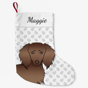 Chocolate Long Hair Dachshund Cartoon Dog Head Small Christmas Stocking