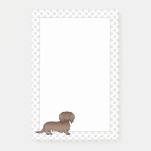 Chocolate Long Hair Dachshund Cartoon Dog & Paws Post-it Notes