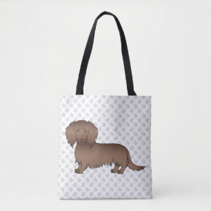 Chocolate Long Hair Dachshund Cartoon Dog & Paws Tote Bag