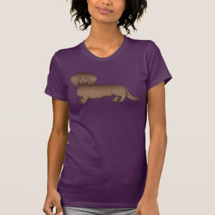 Chocolate Long Hair Dachshund Cute Cartoon Dog T-Shirt