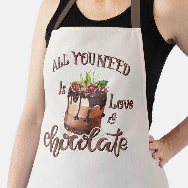 Chocolate Love Baking Cake Kitchen  Apron (Apron with funny text, "All you need is love and chocolate.")