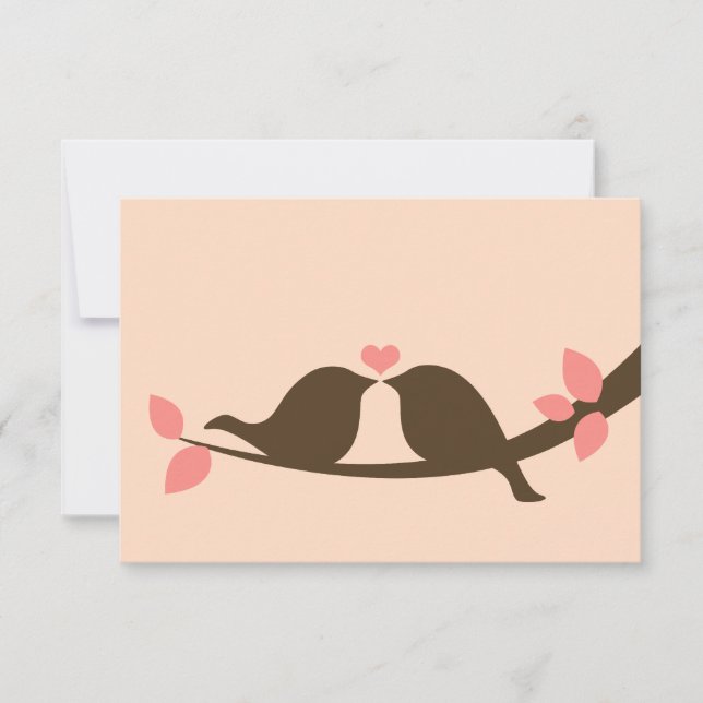 Chocolate Love Birds Wedding RSVP Card (Front)