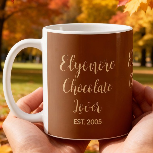 Chocolate Lover Cream Script Personalized Name Est Coffee Mug (Creator Uploaded)