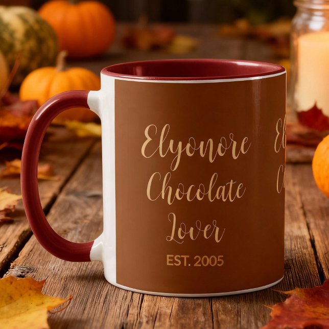 Chocolate Lover Cream Script Personalized Name Est Mug (Creator Uploaded)