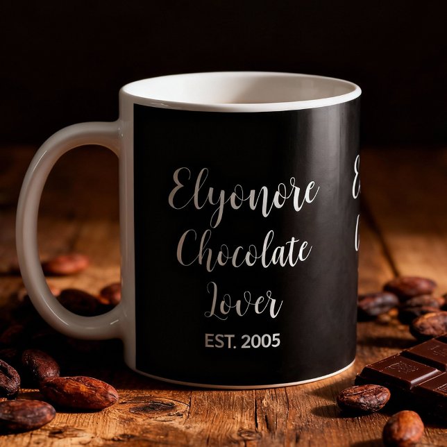 Chocolate Lover White Script Personalized Name Est Coffee Mug (Creator Uploaded)