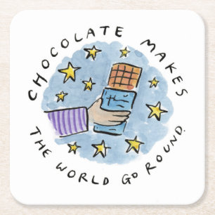 Chocolate makes the world go round square paper coaster