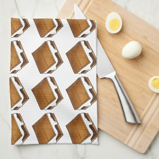 Chocolate Marshmallow S'mores Summer Camp Treat Tea Towel (Quarter Fold)