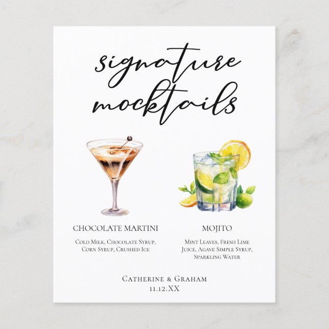 Chocolate Martini Mojito Wedding Mocktails Menu (Front)