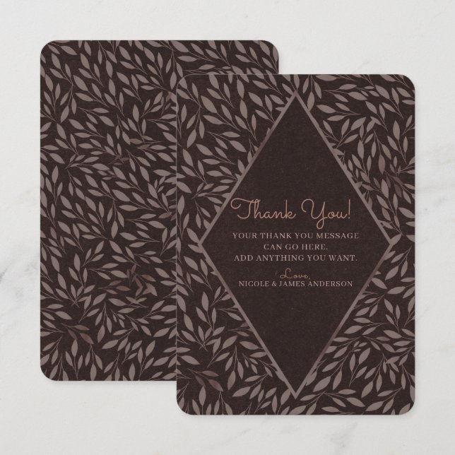 Chocolate Mauve Pink Leaves Botanical Thank You Invitation (Front/Back)