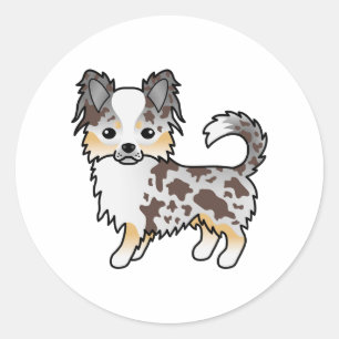 Chocolate Merle Long Coat Chihuahua Cartoon Dog Classic Round Sticker
