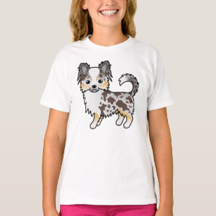 Chocolate Merle Long Coat Chihuahua Cartoon Dog T-Shirt