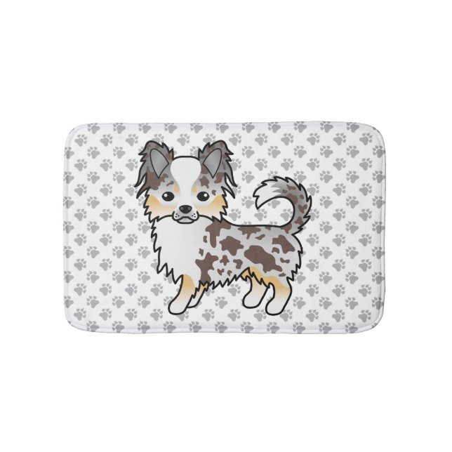 Chocolate Merle Long Coat Chihuahua Dog & Paws Bath Mat (Front)