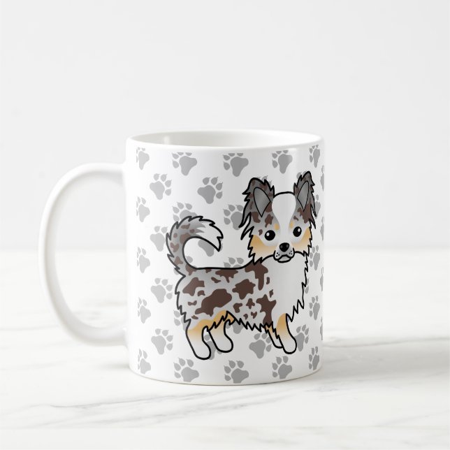 Chocolate Merle Long Coat Chihuahua Dog & Paws Coffee Mug (Left)