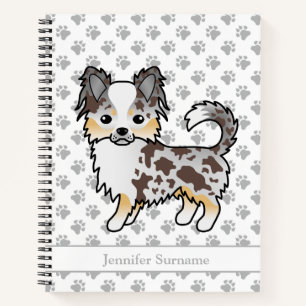 Chocolate Merle Long Coat Chihuahua Dog & Text Notebook