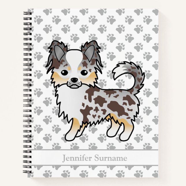 Chocolate Merle Long Coat Chihuahua Dog & Text Notebook (Front)