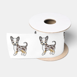 Chocolate Merle Smooth Coat Chihuahua Cartoon Dog Satin Ribbon