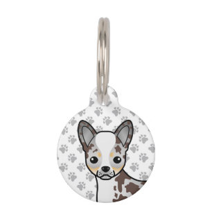 Chocolate Merle Smooth Coat Chihuahua Dog Head Pet Tag