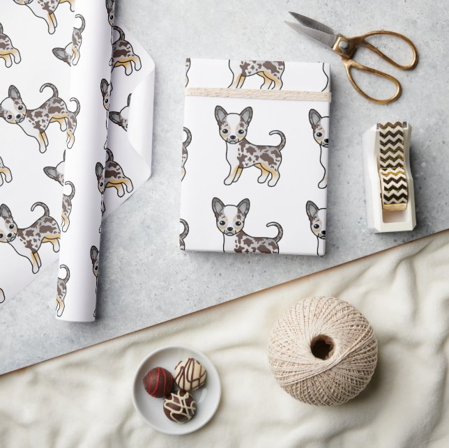 Chocolate Merle Smooth Coat Chihuahua Dog Pattern Wrapping Paper (Crafts)