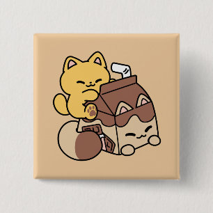 Chocolate Milk Sipping on Bliss – Kawaii Cat Food 15 Cm Square Badge