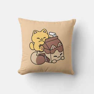 Chocolate Milk Sipping on Bliss – Kawaii Cat Food Cushion