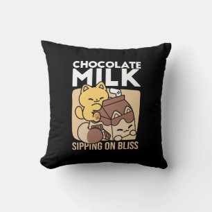 Chocolate Milk Sipping on Bliss – Kawaii Cat Food Cushion