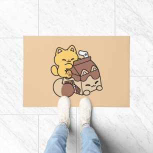 Chocolate Milk Sipping on Bliss – Kawaii Cat Food Doormat