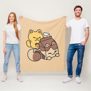Chocolate Milk Sipping on Bliss – Kawaii Cat Food  Fleece Blanket