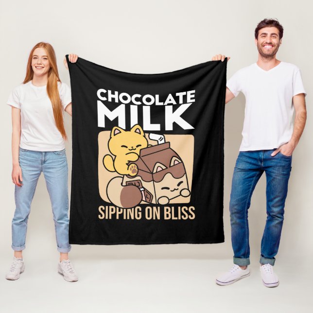 Chocolate Milk Sipping on Bliss – Kawaii Cat Food  Fleece Blanket (In Situ)