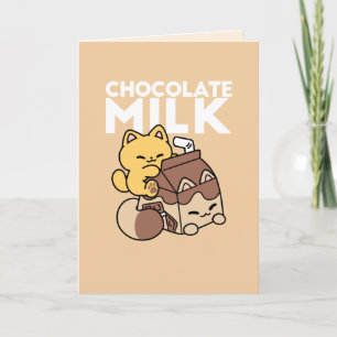 Chocolate Milk Sipping on Bliss – Kawaii Cat Food  Holiday Card
