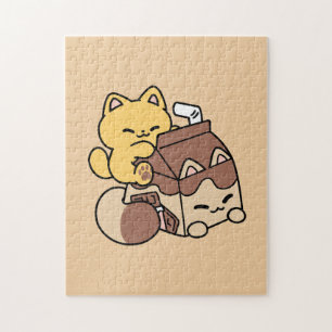 Chocolate Milk Sipping on Bliss – Kawaii Cat Food Jigsaw Puzzle