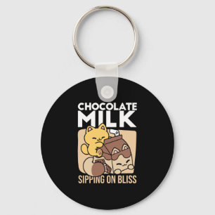 Chocolate Milk Sipping on Bliss – Kawaii Cat Food  Key Ring