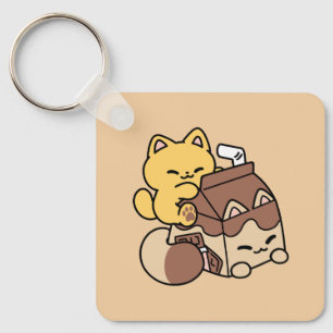 Chocolate Milk Sipping on Bliss – Kawaii Cat Food  Key Ring