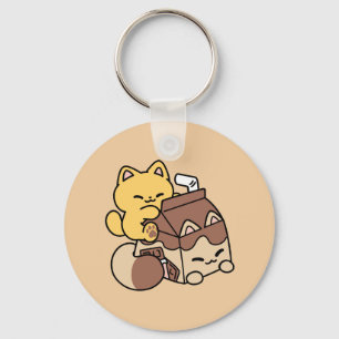 Chocolate Milk Sipping on Bliss – Kawaii Cat Food  Key Ring