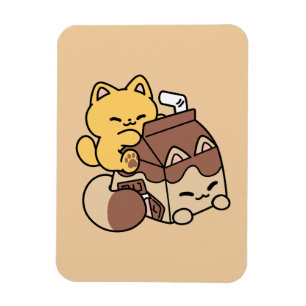 Chocolate Milk Sipping on Bliss – Kawaii Cat Food Magnet
