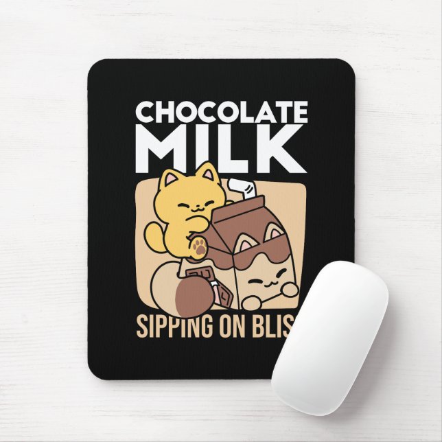 Chocolate Milk Sipping on Bliss – Kawaii Cat Food  Mouse Pad (With Mouse)