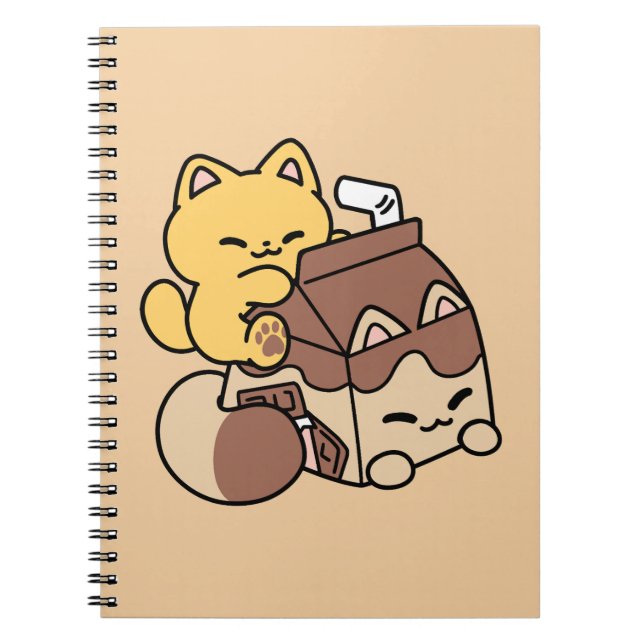Chocolate Milk Sipping on Bliss – Kawaii Cat Food  Notebook (Front)