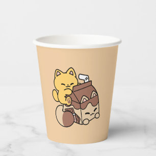 Chocolate Milk Sipping on Bliss – Kawaii Cat Food  Paper Cups