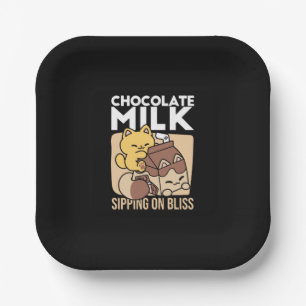 Chocolate Milk Sipping on Bliss – Kawaii Cat Food  Paper Plate