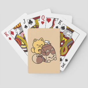 Chocolate Milk Sipping on Bliss – Kawaii Cat Food Playing Cards