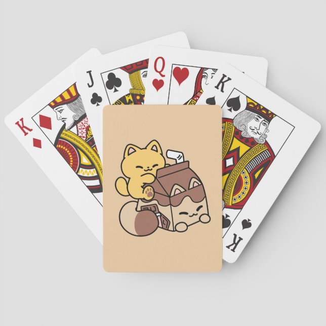 Chocolate Milk Sipping on Bliss – Kawaii Cat Food  Playing Cards (Back)