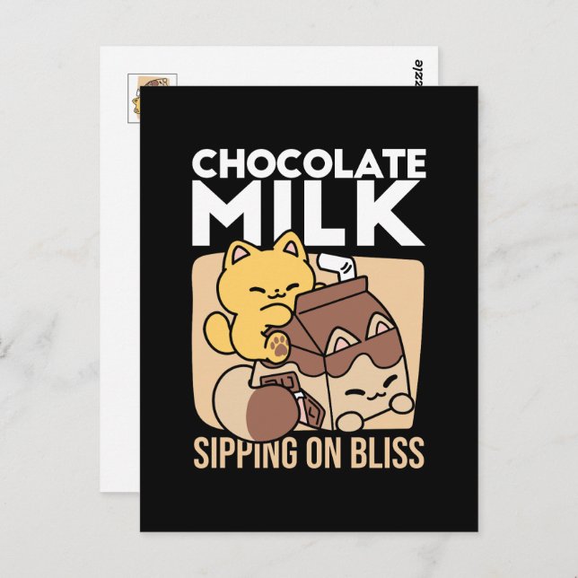 Chocolate Milk Sipping on Bliss – Kawaii Cat Food  Postcard (Front/Back)