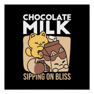 Chocolate Milk Sipping on Bliss – Kawaii Cat Food Poster